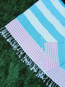 Beach/Bath Turkish Towel Easy carry Quick Dry - Blue Pink