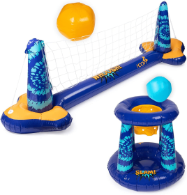 Inflatable Pool Float Volleyball Net & Basketball Hoop