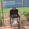 Outsunny 17" Portable Charcoal Grill with Wheels, 2 Side Tables and Bottom Shelf, BBQ with Adjustable Vents on Lid for Picnic, Camping, Backyard, Cook