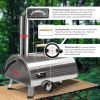 Silver Pizza Oven Outdoor 12" Semi-Automatic Rotatable Pizza Ovens Portable Stainless Steel Wood Fired Pizza Oven Pizza Maker with Built-in Thermomete