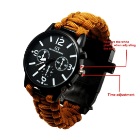 Outdoor Multi function Camping Survival Watch Bracelet Tools With LED Light (Color: Khaki)