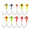 10pcs Round Painted Ball Head Jig Hooks Kit For Soft Baits; Fishing Lures; For Bass Trout Freshwater Saltwater